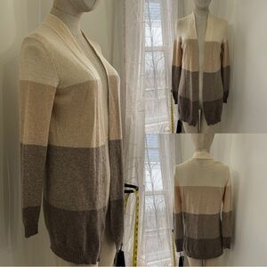 100% Cashmere Colorblock Open Front Cardigan